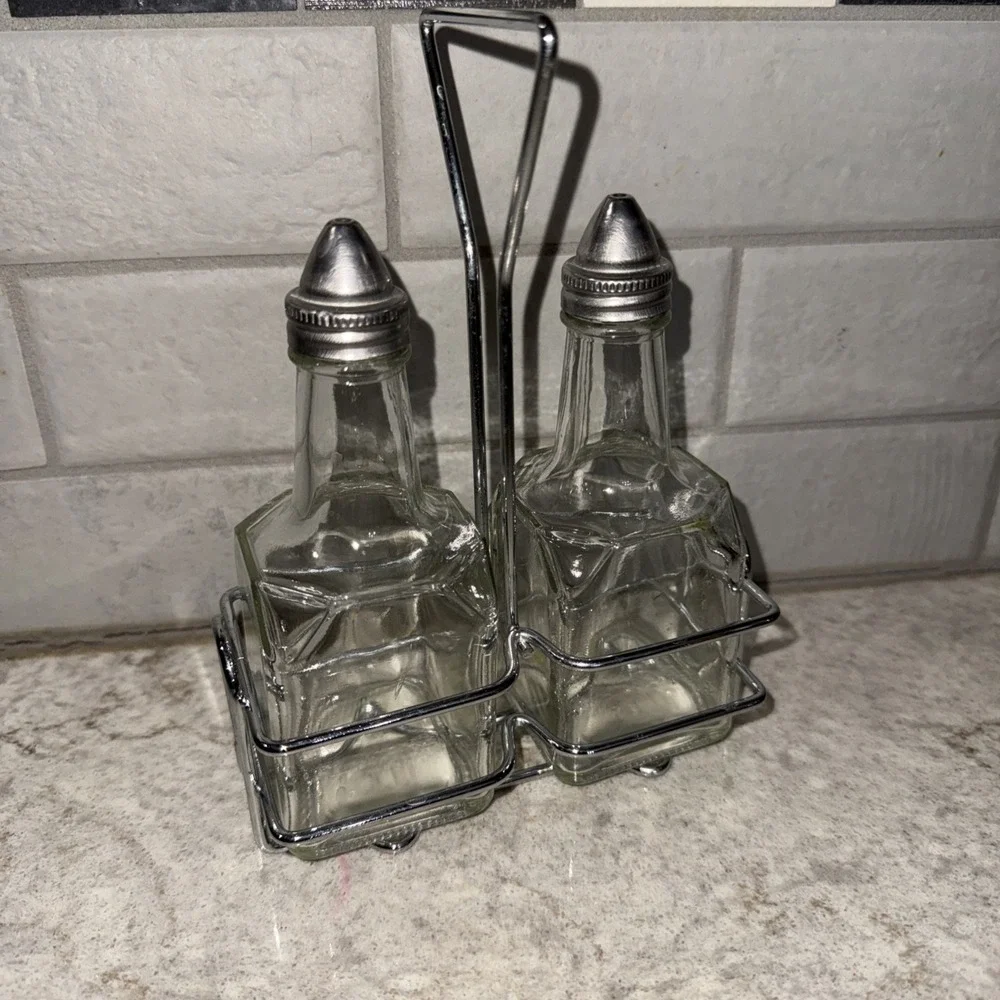 Vintage Oil and Vinegar Cruet Bottle Rack Set For Cooking Toppings For Sandwich